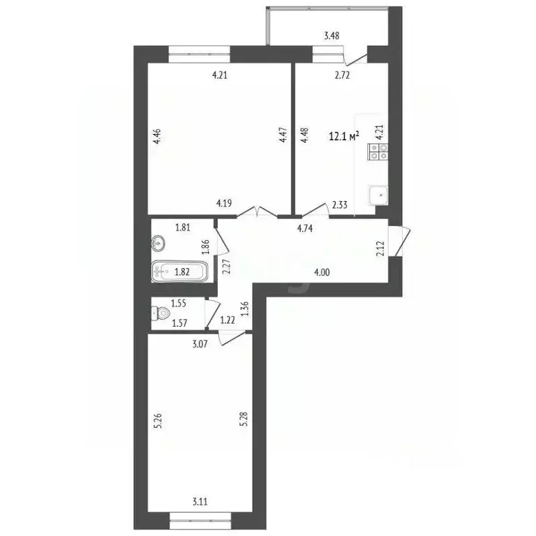 2-к кв. Мордовия, Саранск ул. Кирова, 19Б (62.9 м) - Фото 1