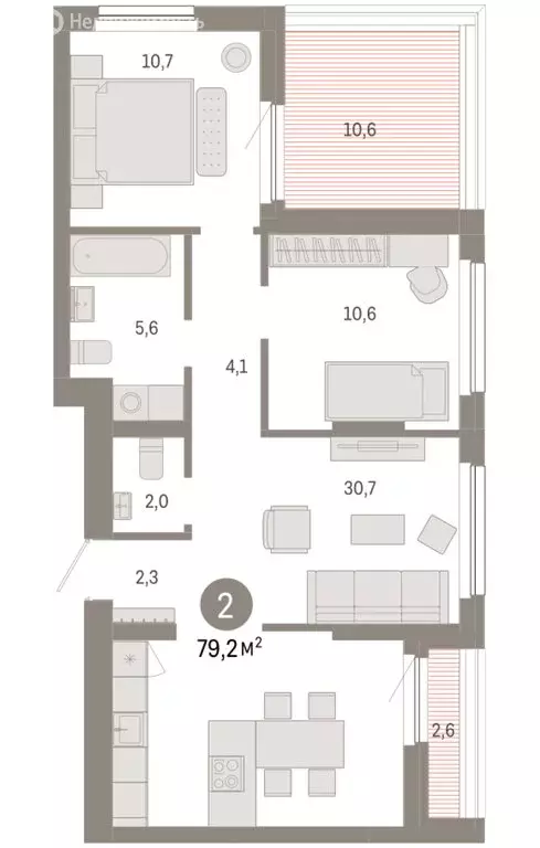 2-комнатная квартира: Новосибирск, квартал Лебедевский, 1/3 (79.2 м) - Фото 2