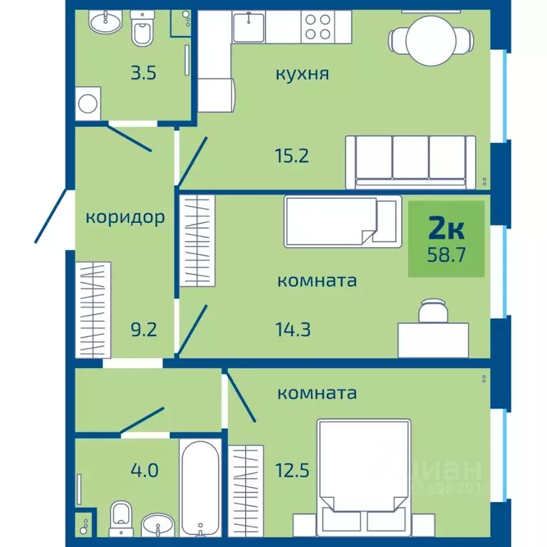 2-к кв. Пермский край, Пермь ул. Старшего Лейтенанта Гачегова, 1 (58.7 ... - Фото 1