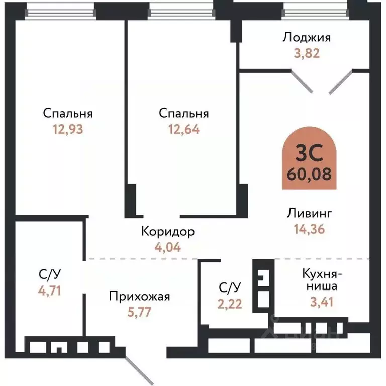 3-к кв. Томская область, Томск Черемошники мкр, ул. Бердская, 14/3 ... - Фото 1