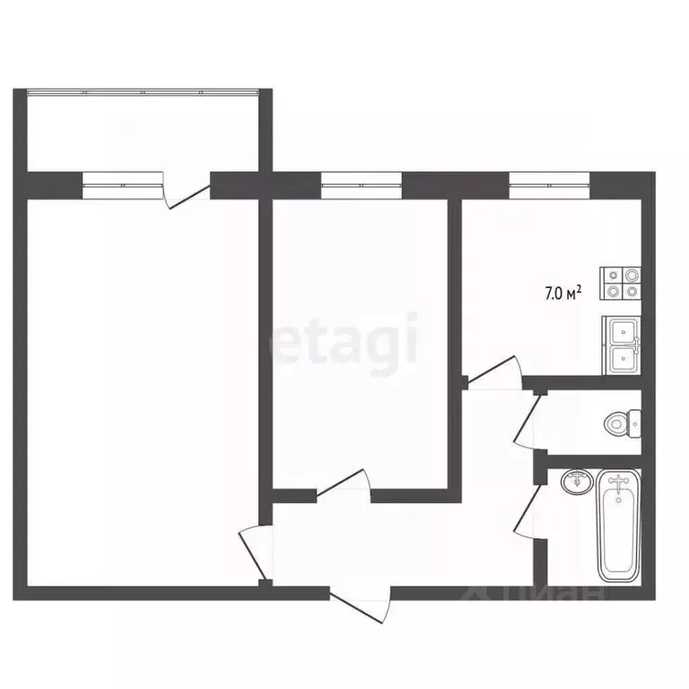 2-к кв. Кемеровская область, Юрга Фестивальная ул., 12 (43.0 м) - Фото 1