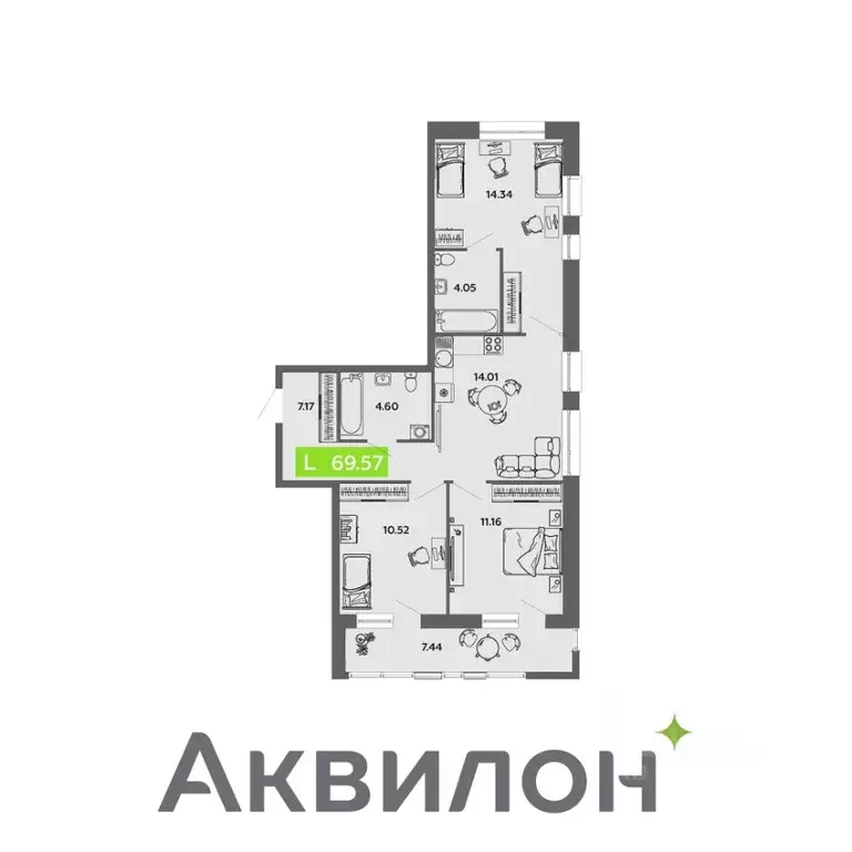 3-к кв. Архангельская область, Архангельск проезд Приорова, 4с1 (69.57 ... - Фото 0