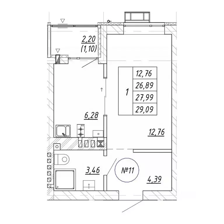 1-к кв. Калининградская область, Зеленоградск  (29.09 м) - Фото 1