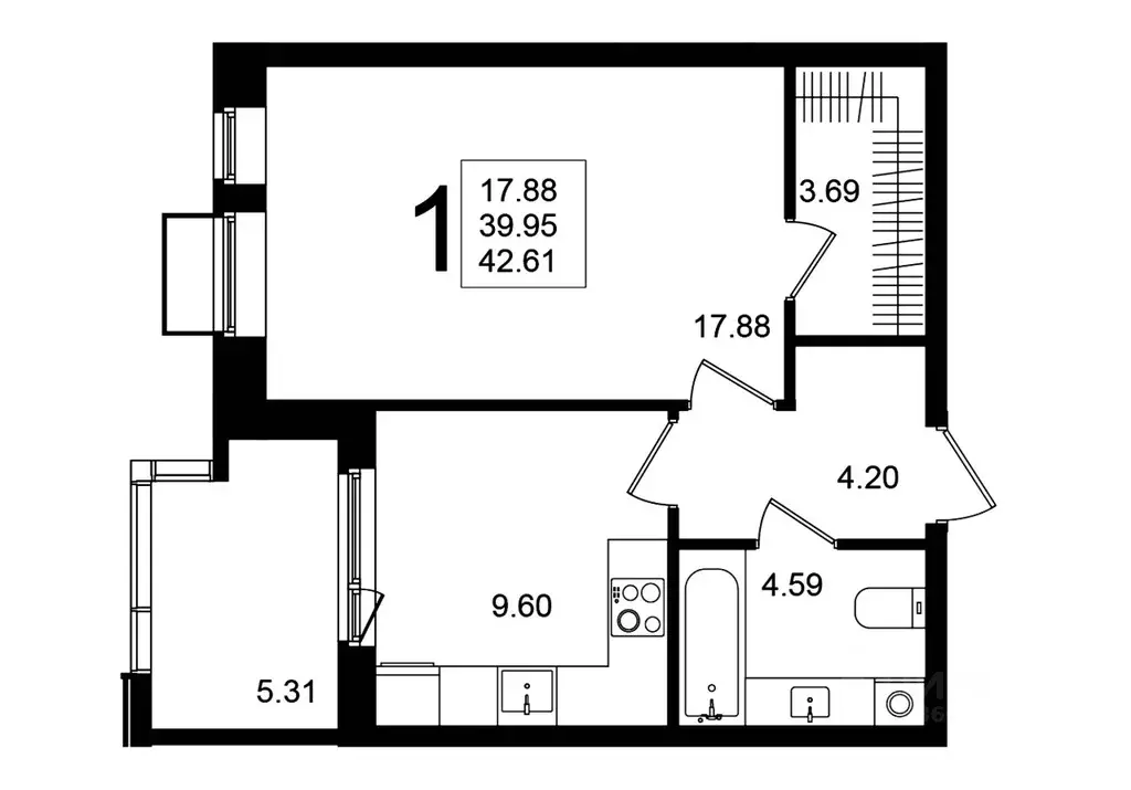 1-к кв. Московская область, Химки Клязьма-Старбеево мкр, Мишино кв-л,  ... - Фото 1
