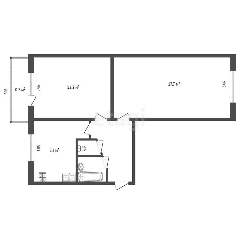 2-комнатная квартира: Винзили, Заводская улица, 18 (43.9 м) - Фото 0