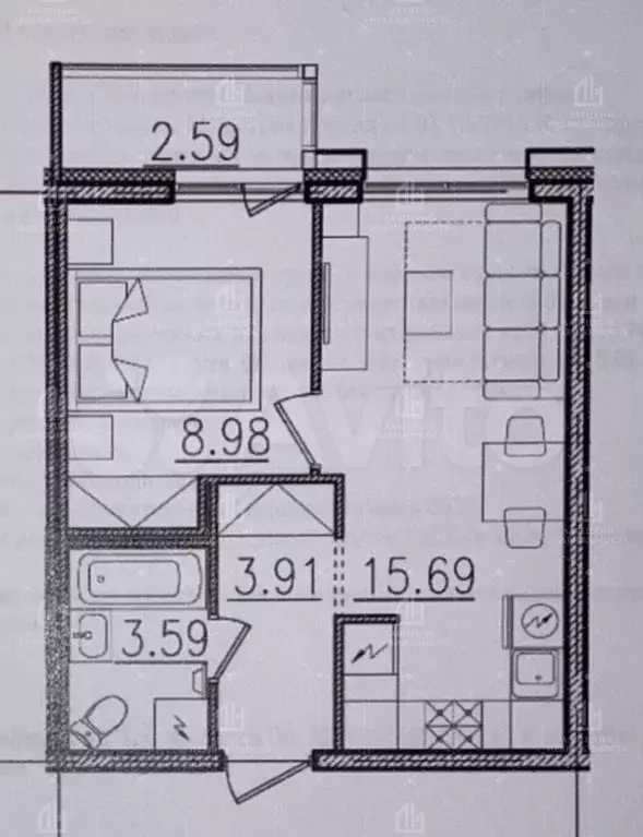 1-к. квартира, 34,2 м, 5/24 эт. - Фото 0