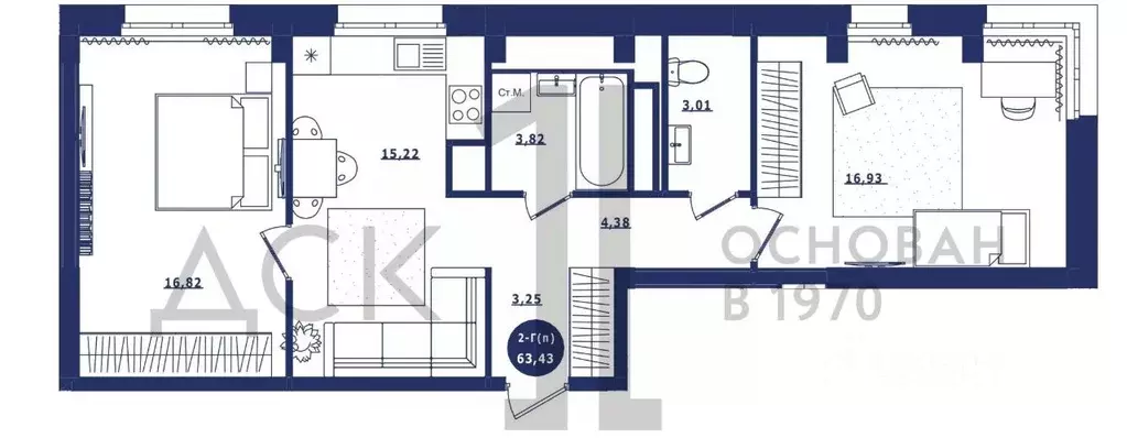 2-к кв. Ханты-Мансийский АО, Сургут Высоковольтная ул., 6/2 (63.43 м) - Фото 1