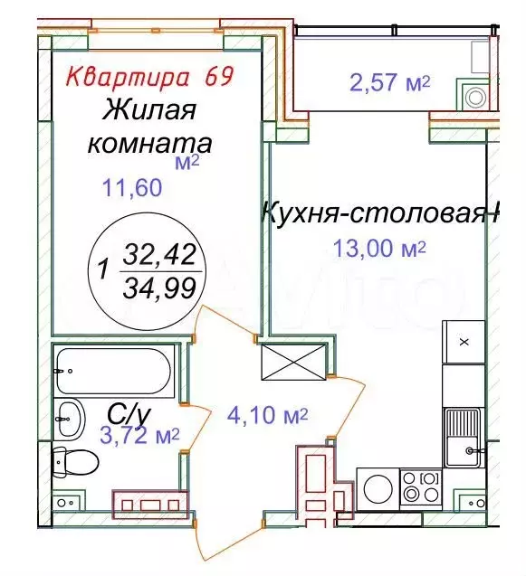 1-к. квартира, 35 м, 5/5 эт. - Фото 1