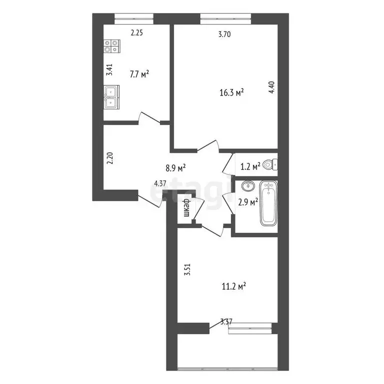 2-комнатная квартира: Кемерово, улица Попова, 11 (48.8 м) - Фото 0