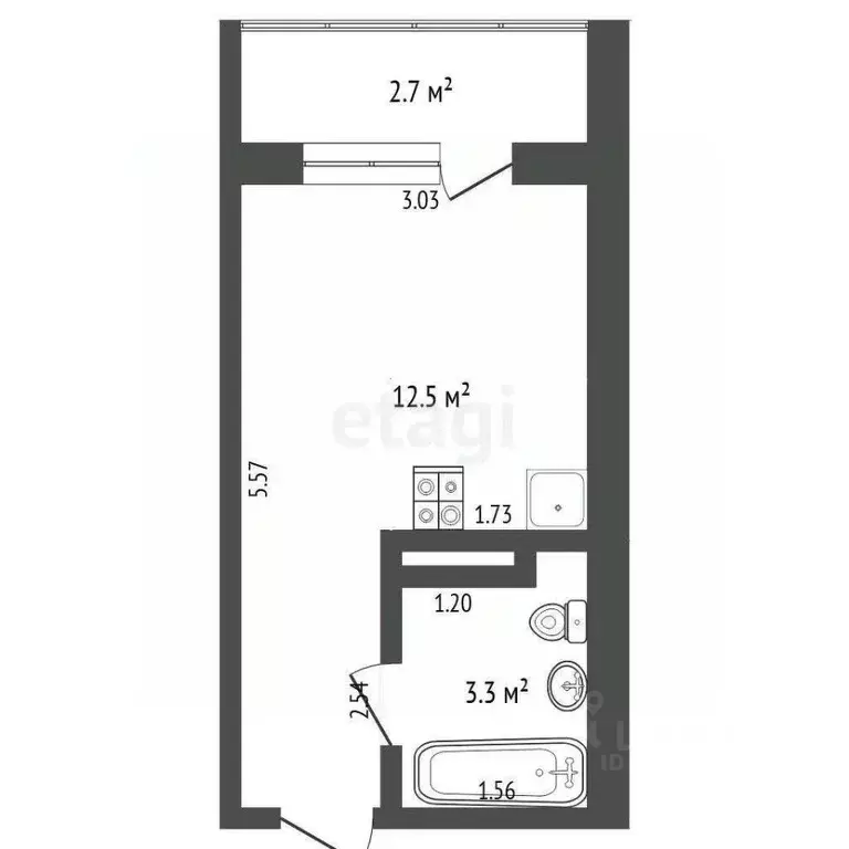 Студия Тюменская область, Тюмень ул. Новоселов, 117 (18.0 м) - Фото 0