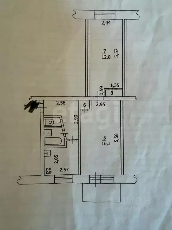 2-к кв. Татарстан, Казань ул. Айдарова, 114 (44.8 м) - Фото 2