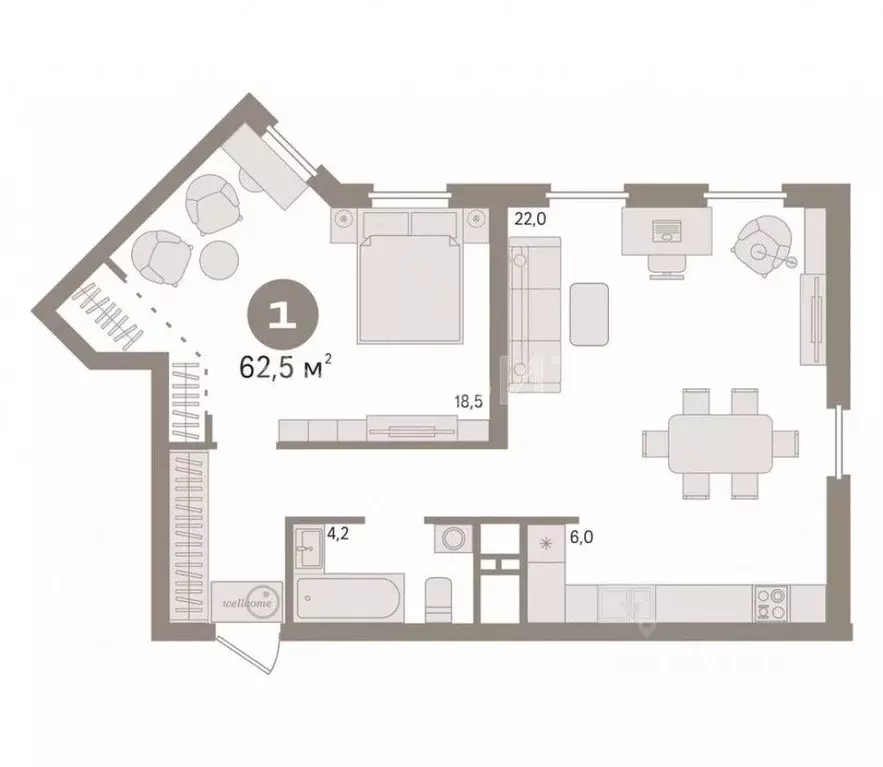 1-к кв. Тюменская область, Тюмень Новгородская ул., 3 (62.5 м) - Фото 1