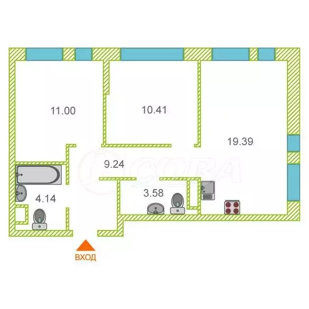 2-комнатная квартира: Тюмень, улица Тимофея Чаркова, 87 (57.8 м) - Фото 2