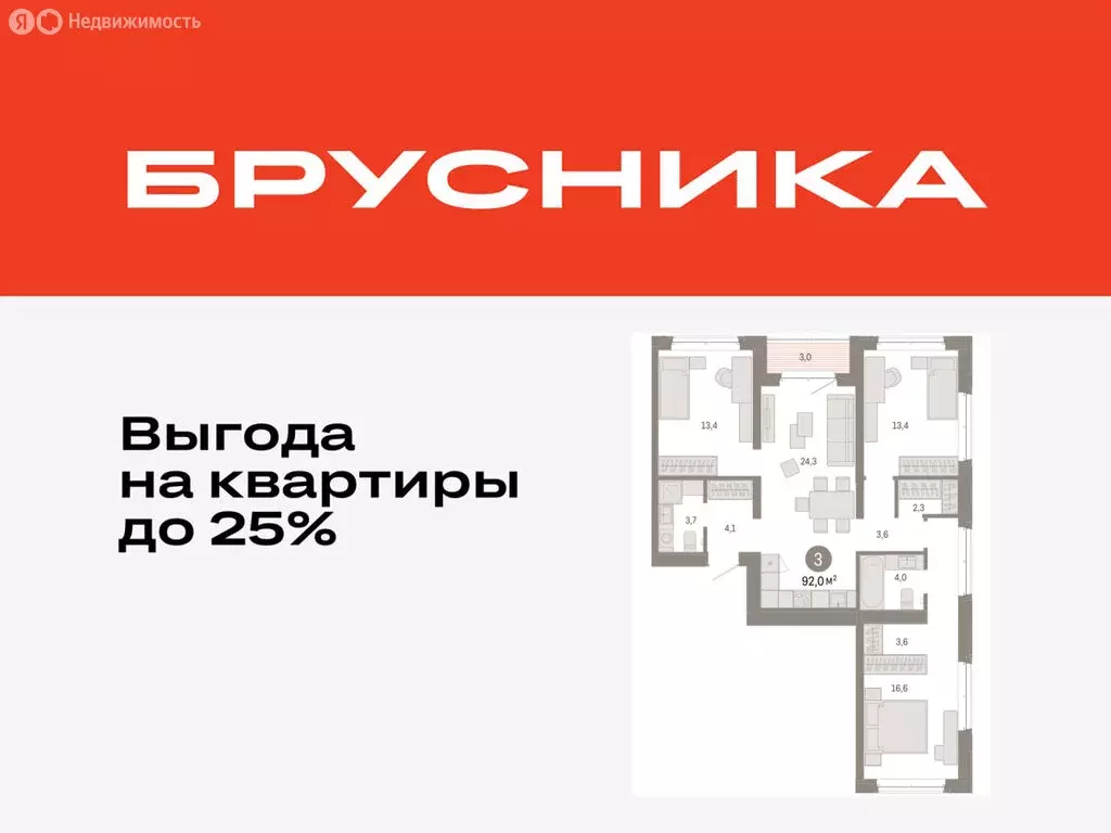 3-комнатная квартира: Тюмень, жилой комплекс На Минской (91.99 м) - Фото 0
