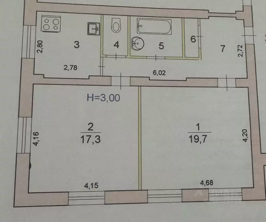 2-к кв. Волгоградская область, Волгоград ул. Им. Циолковского, 6 (60.6 ... - Фото 2