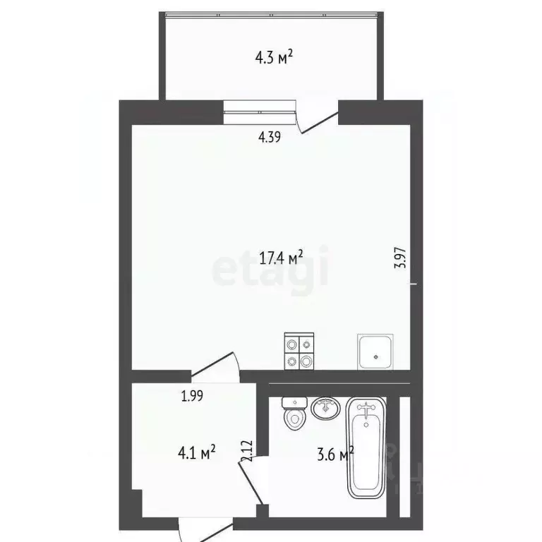 Студия Тюменская область, Тюмень ул. Газовиков, 49 (25.0 м) - Фото 2