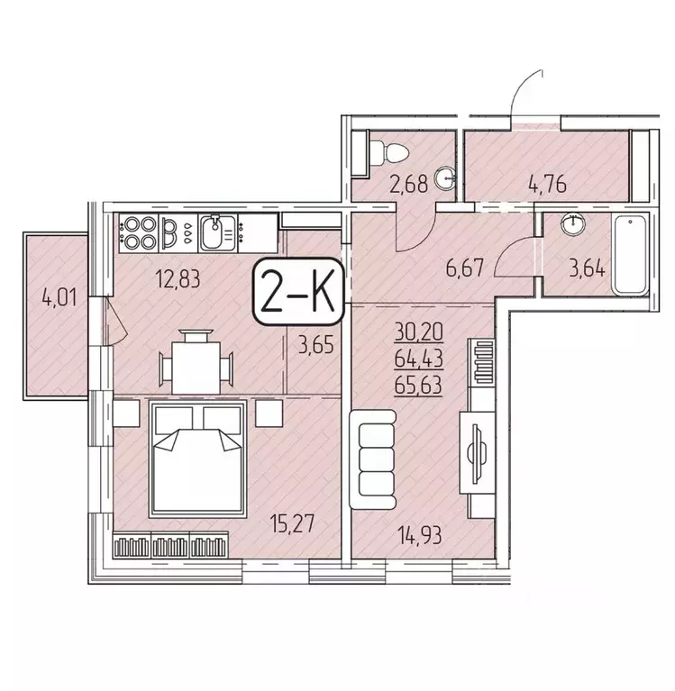 2-к кв. Бурятия, Улан-Удэ 140А мкр,  (65.63 м) - Фото 1