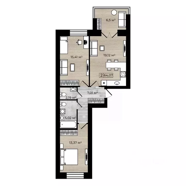 2-к кв. Ярославская область, Ярославль Клубная ул., 20А (64.07 м) - Фото 1