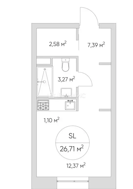 Квартира-студия: Москва, Автомобильный проезд, 4 (26.7 м) - Фото 1