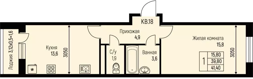 1-комнатная квартира: Берёзовый, посёлок Прогресс, жилой комплекс ... - Фото 0