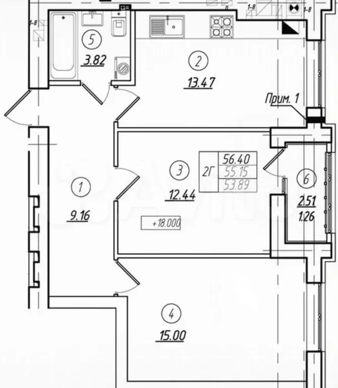 2-к. квартира, 55,2 м, 5/8 эт. - Фото 1