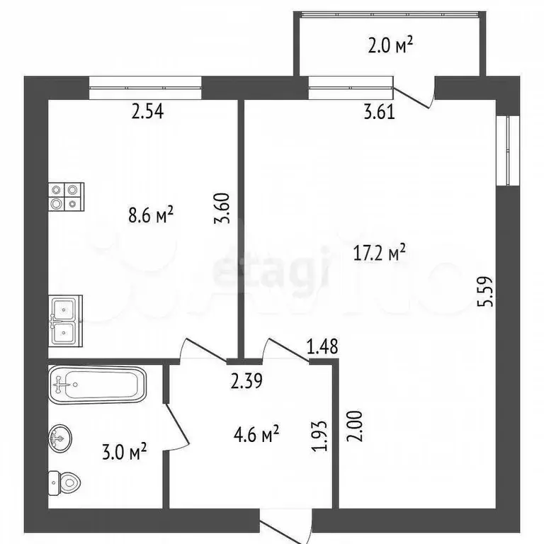 1-к. квартира, 33,4 м, 7/9 эт. - Фото 0