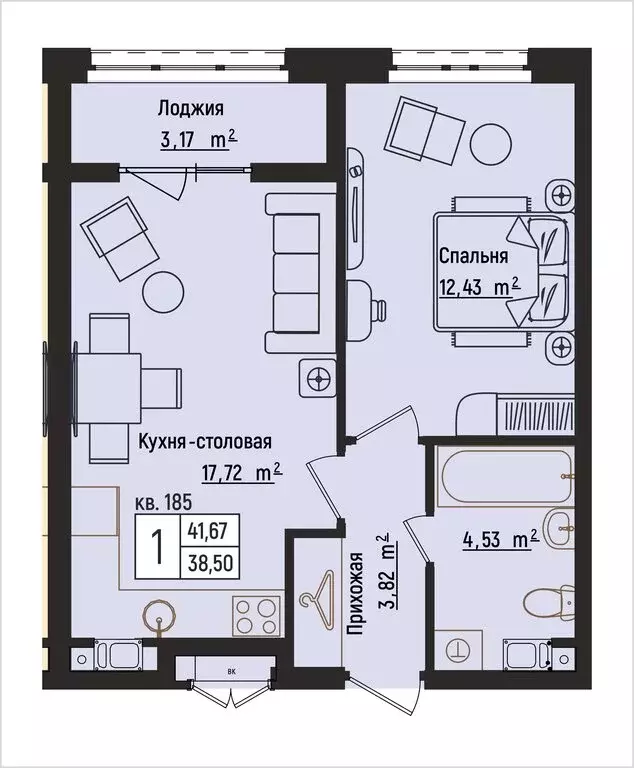 1-комнатная квартира: Нижний Новгород, Литературная улица, 5 (41.67 м) - Фото 1