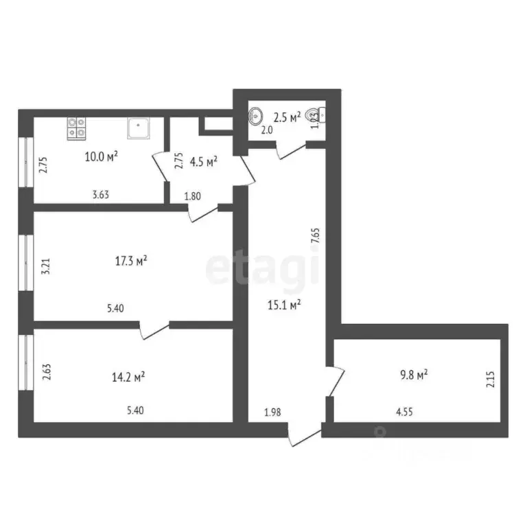 3-к кв. Крым, Сакский район, с. Уютное ул. Юрия Гагарина, 65 (73.4 м) - Фото 2