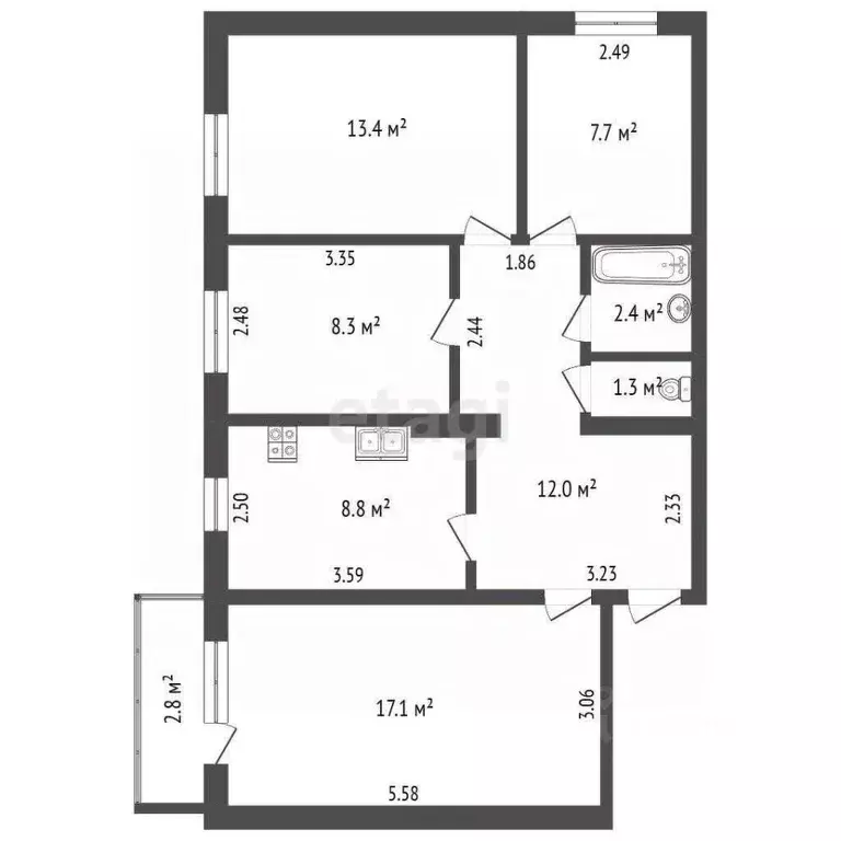 4-к кв. Саха (Якутия), Якутск ул. Петра Алексеева, 12 (70.8 м) - Фото 2
