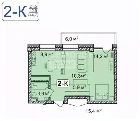 2-к кв. Бурятия, Улан-Удэ 142-й мкр,  (44.7 м) - Фото 1