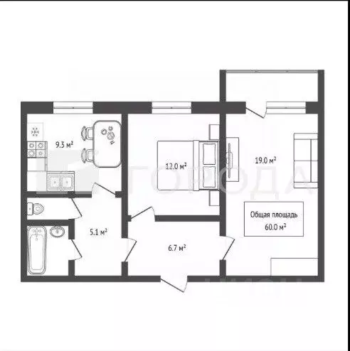2-к кв. Новосибирская область, Новосибирск Спортивная ул., 3 (60.0 м) - Фото 2