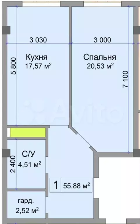 1-к. квартира, 56 м, 4/14 эт. - Фото 0