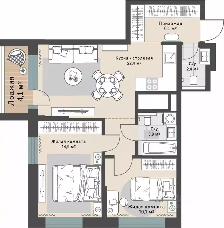 2-к кв. Свердловская область, Екатеринбург Эльмаш жилрайон, Изумрудный ... - Фото 1