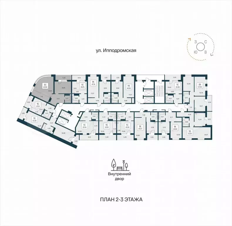 2-к. квартира, 64 м, 3/25 эт. - Фото 1