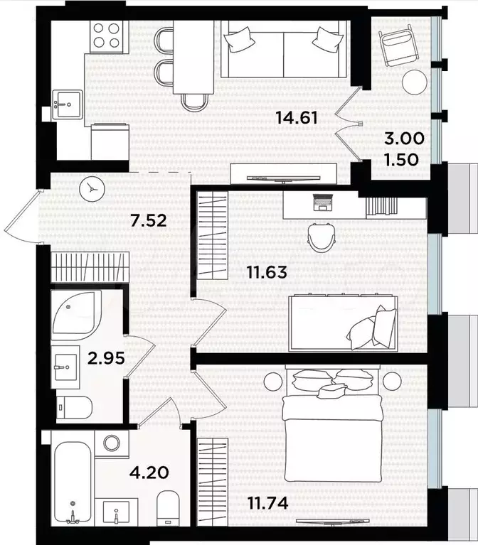 2-к. квартира, 54,2 м, 4/5 эт. - Фото 1