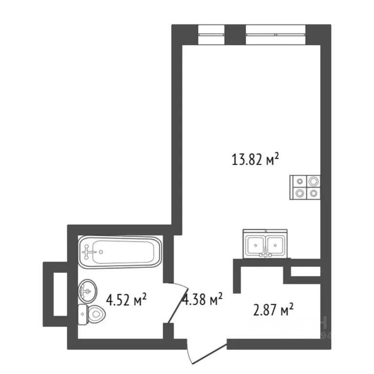 Студия Тюменская область, Тюмень ул. Новоселов, 103к1 (25.0 м) - Фото 2