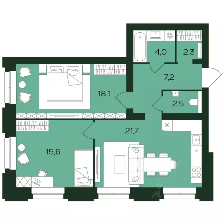 2-к кв. Чувашия, Чебоксары просп. Чебоксарский (71.4 м) - Фото 1
