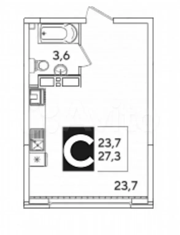 Квартира-студия, 27,6 м, 8/16 эт. - Фото 0