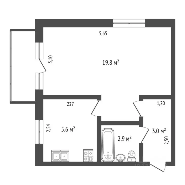 1-к кв. Тюменская область, Тюмень Рижская ул., 67 (31.3 м) - Фото 2