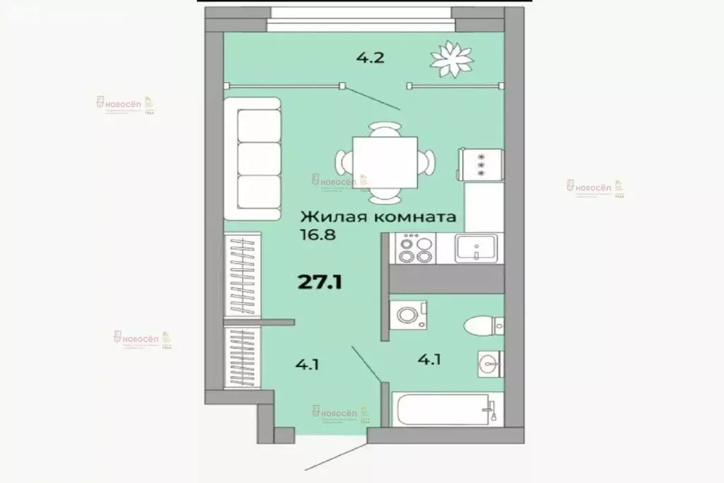 Квартира-студия: Екатеринбург, Черниговский переулок, 20 (29.2 м) - Фото 1