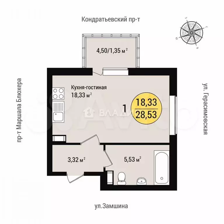 Квартира-студия, 29 м, 5/9 эт. - Фото 0