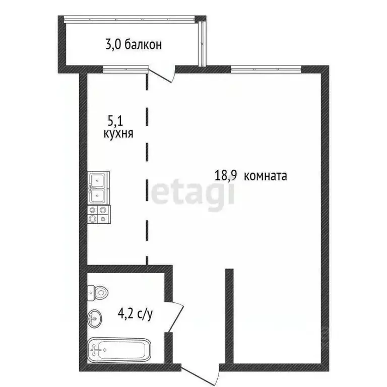 Студия Краснодарский край, Краснодар ул. Конгрессная, 19/1к1 (33.6 м) - Фото 1