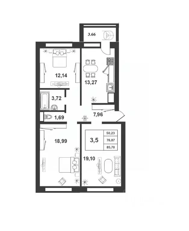 3-к кв. Новгородская область, Великий Новгород ул. Королева, 24 (77.12 ... - Фото 0
