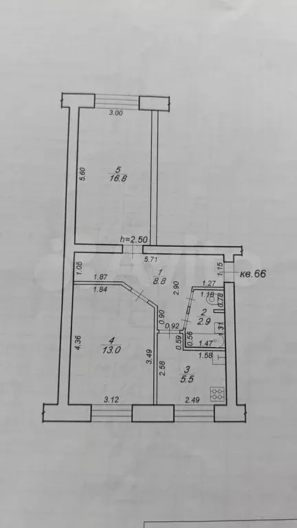2-к. квартира, 47 м, 1/5 эт. - Фото 0