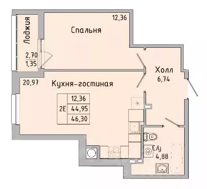 2-к кв. Ростовская область, Батайск ул. Ушинского, 27Ак3 (46.3 м) - Фото 0