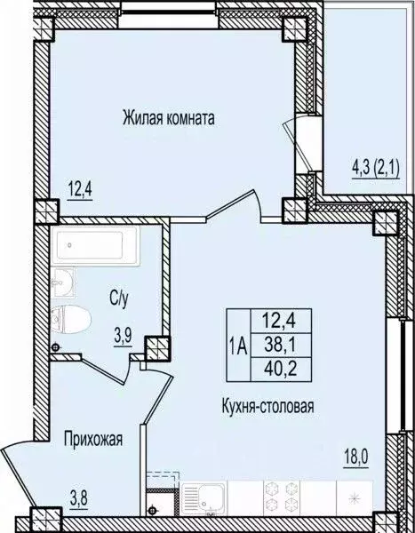 1-к кв. Псковская область, Псков ул. Ижорского Батальона, 41 (40.2 м) - Фото 0