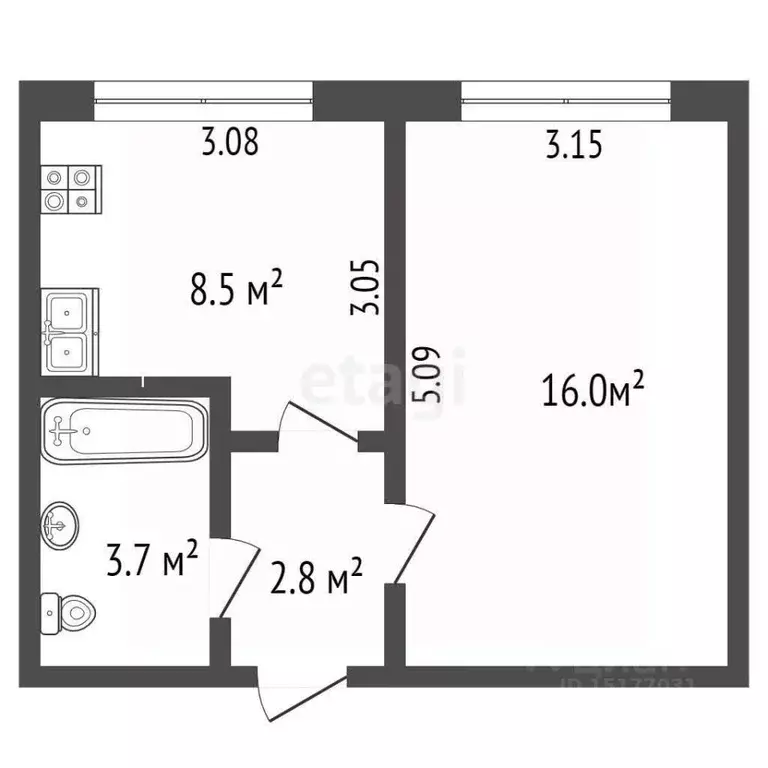 1-к кв. Ямало-Ненецкий АО, Ноябрьск Магистральная ул., 55Б (36.0 м) - Фото 2