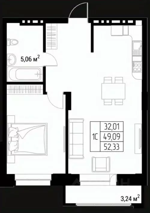 Студия Алтай, Горно-Алтайск Олимп жилой комплекс (52.33 м) - Фото 1