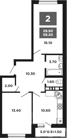 2-к кв. Краснодарский край, Краснодар ул. Им. Мурата Ахеджака, 12к4 ... - Фото 1