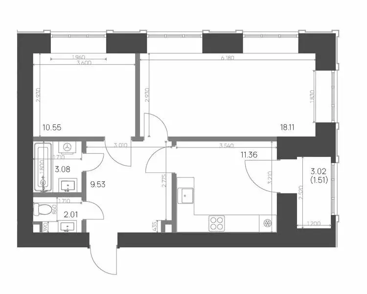 2-комнатная квартира: Нижнекамск, 15-й микрорайон, ЖК Калина (56.15 м) - Фото 0